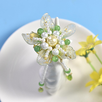 Delicate Green Flower liked Hair Clip-5