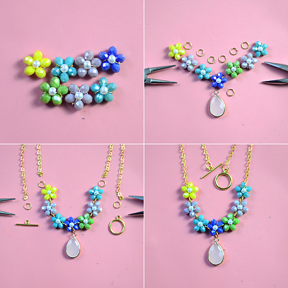 Bunte Perlenkette mit Blumenmuster-3