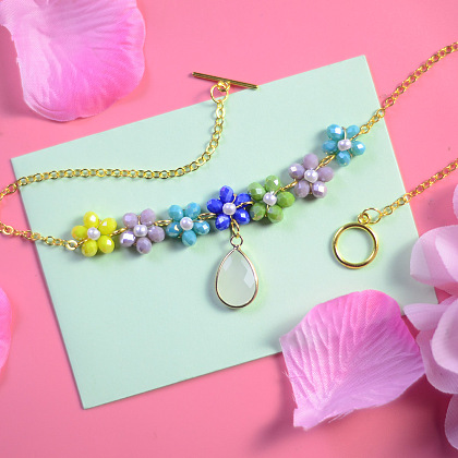 Bunte Perlenkette mit Blumenmuster-5