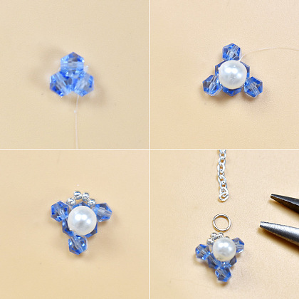 Blue Flower Pattern Beaded Bracelet-4