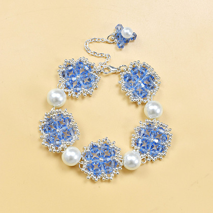 Blue Flower Pattern Beaded Bracelet-8