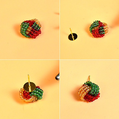 Пусеты в форме шариков с разноцветными бусинами-8