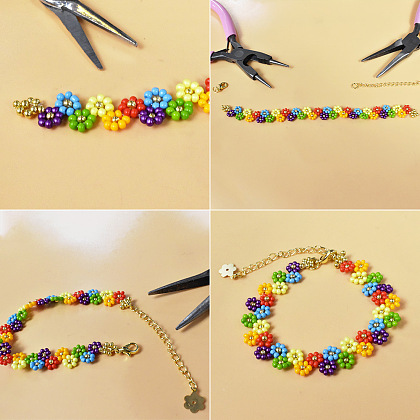 Красочный браслет из бисера в форме цветка-6