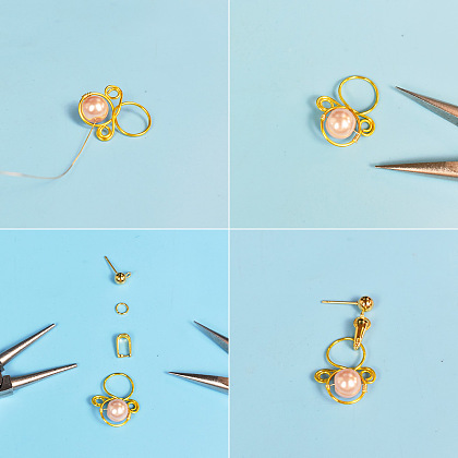 Boucles d'oreilles enroulées en fil de fer avec perles roses-5