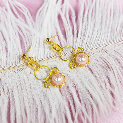 Boucles d'oreilles enroulées en fil de fer avec perles roses-8