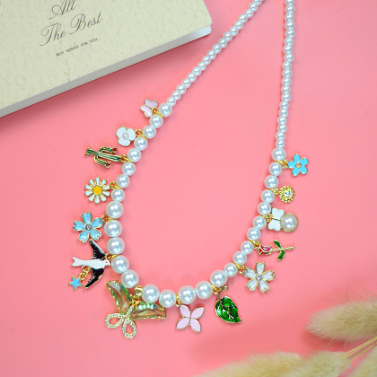Pearl Necklace With Cute Pendants-8