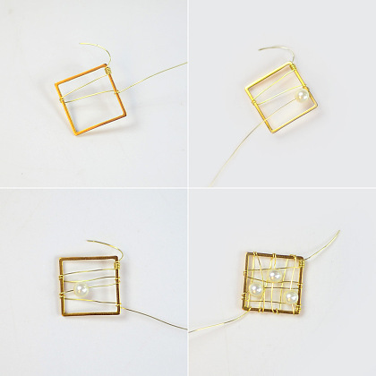 PandaHall Selected idée de boucles d'oreilles en perles enveloppées de fil de forme carrée-3