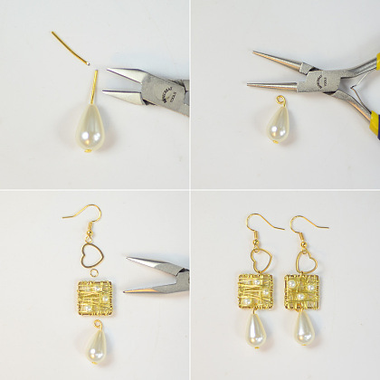PandaHall Selected idée de boucles d'oreilles en perles enveloppées de fil de forme carrée-5