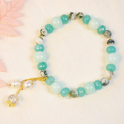 Свежий браслет с зелеными агатами-6