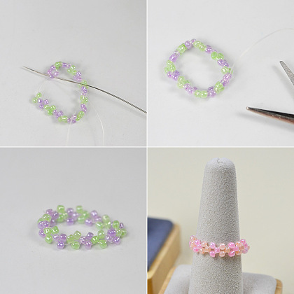 PandaHall Selected Idea on Cute Flower Shape Beaded Rings-5