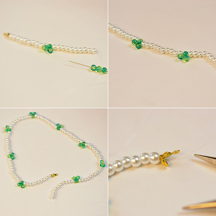 Pearl&Green Glass Bead Necklace-4