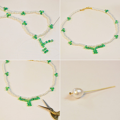 Pearl&Green Glass Bead Necklace-6