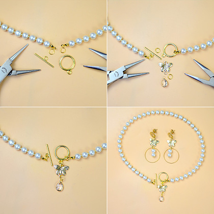 Conjunto de joyas de perlas con eslabones de mariposa-6