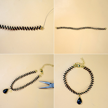 Bracelet de cheville en perles noires et dorées-5