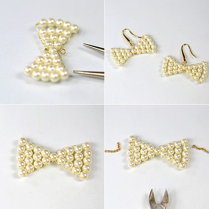 Conjunto de joyas de perlas con forma de lazo-5