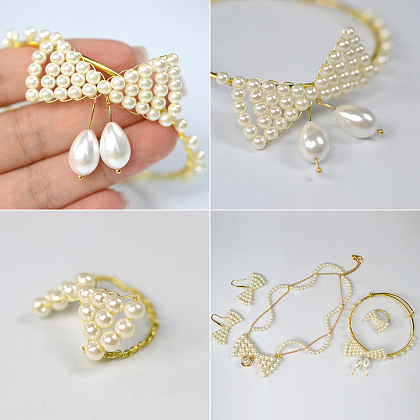Conjunto de joyas de perlas con forma de lazo-8
