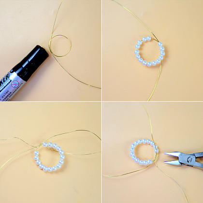 Anneaux de perles en forme de fleur enveloppés de fil-3