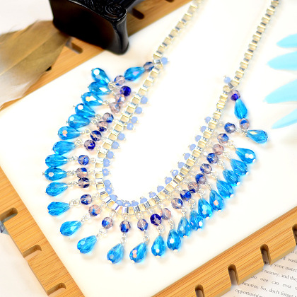Collier de perles de cristal bleu-1