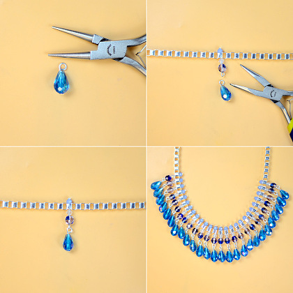 Collier de perles de cristal bleu-4