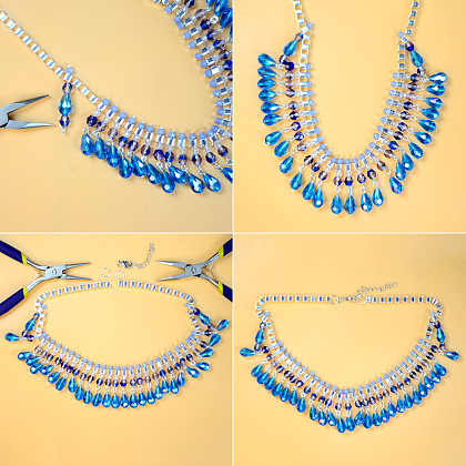 Collier de perles de cristal bleu-5