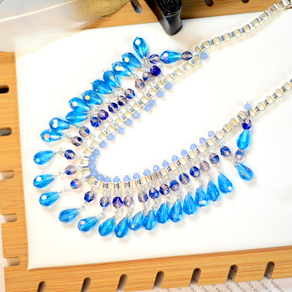 Collier de perles de cristal bleu-6