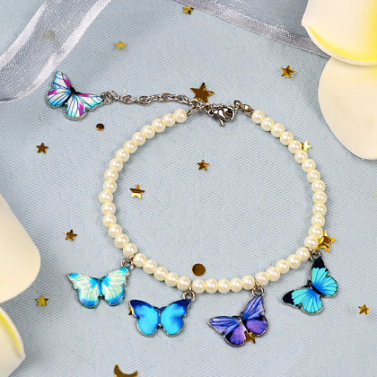 PandaHall Selected Idea on Butterfly Pearl Bracelet-1