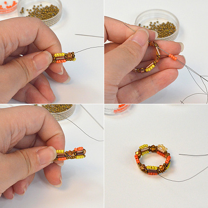 PandaHall Selected Tutorial on Colorful Beaded Ring-7