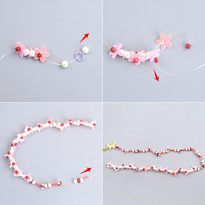 Весенний стиль розовый браслет из бисера с пайетками-3