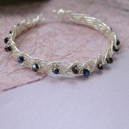 Wire Wrapping Bracelet with Electroplate Glass Beads-7