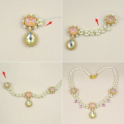 Ожерелье из розового жемчуга с инкрустацией стразами-6