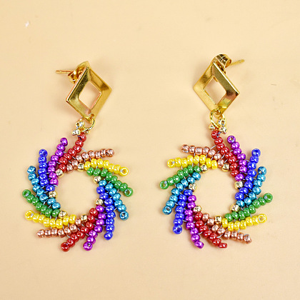 Seed Beaded Spiral Rainbow Earrings-6
