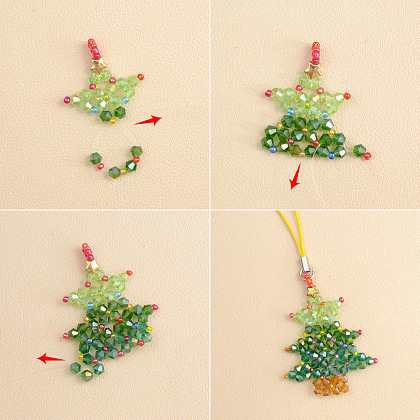 Подвеска из стеклянных бусин в виде рождественской елки-4