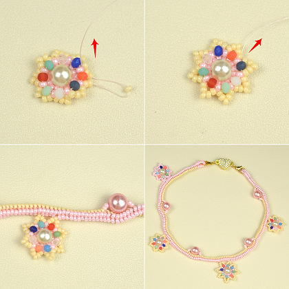 Розовое цветочное ожерелье из бисера с бусинами и стеклянными бусинами-8