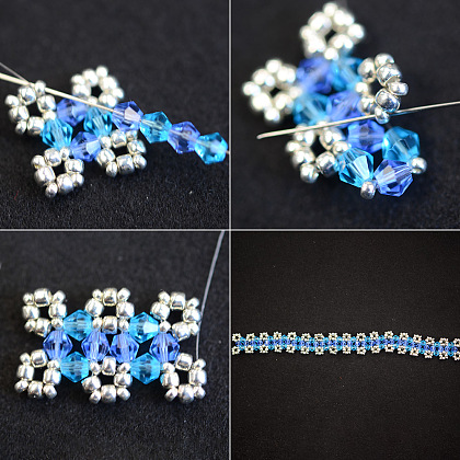 Bracelet en perles toupies en cristal bleu-4