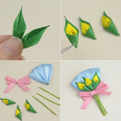 Брошь-цветок из ленты ручной работы-4