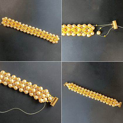 Браслет из стеклянной жемчужины и бисера-6