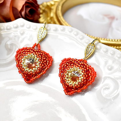 Boucles d'oreilles coeur en diamant et perles de rocaille-6