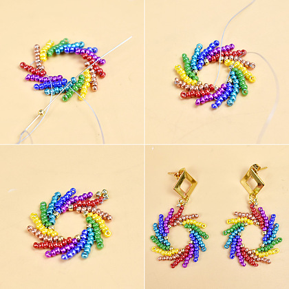 Pendientes de arco iris en espiral con cuentas de semillas-5