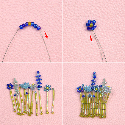 Брошь из цветочных семян и стекляруса-3