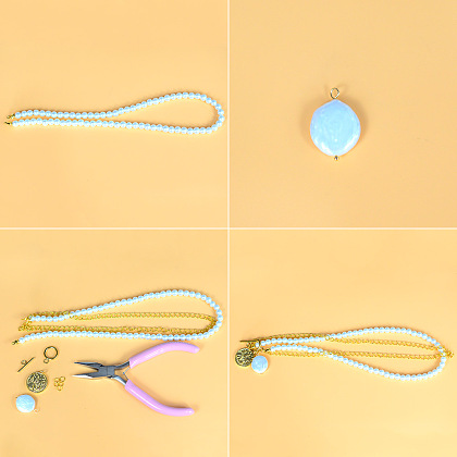 Collier de perles double épaisseur avec chaînes-4