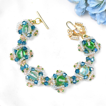 Браслет из лазурного хрусталя и жадеита с бусинами-5