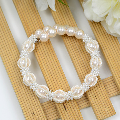 Bracelet perlé de graines vintage blanc avec perles de perles-1