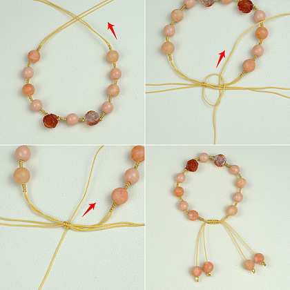 Розовый браслет из плетеной веревки с драгоценными камнями-4