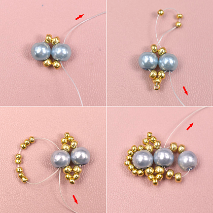 Bracelet perlé de perles grises vintage-3
