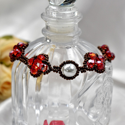 Bracelet perlé en verre rhombique vintage et perles-1