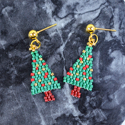 Christmas Tree Beaded Earrings-7