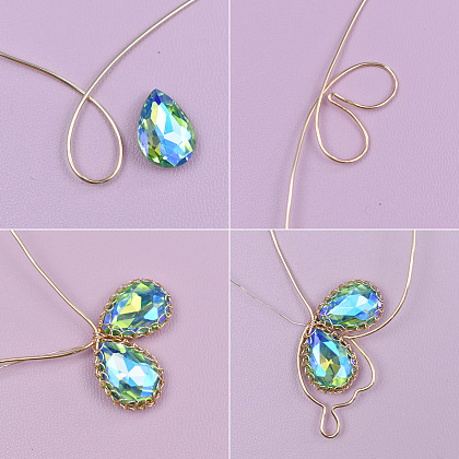 Подвеска-бабочка из проволоки со стеклянными стразами-3