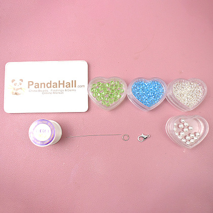 Кружевное ожерелье из голубых бус и жемчуга-2