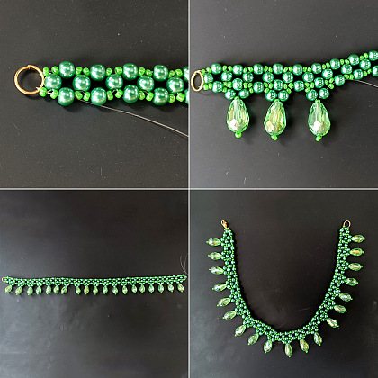 PandaHall Selected идея зеленого колье-капли со стеклянными жемчужными бусинами-4