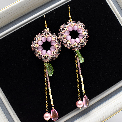 PandaHall Selected Idea on Pink Glass and Seed Beaded Earrings-5